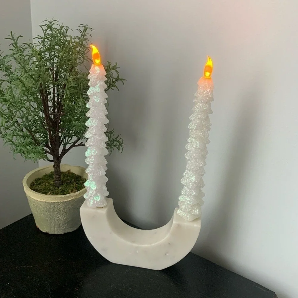 Pier 1 imports 2 pack flameless LED tapers candlestick glitter Christmas holiday
